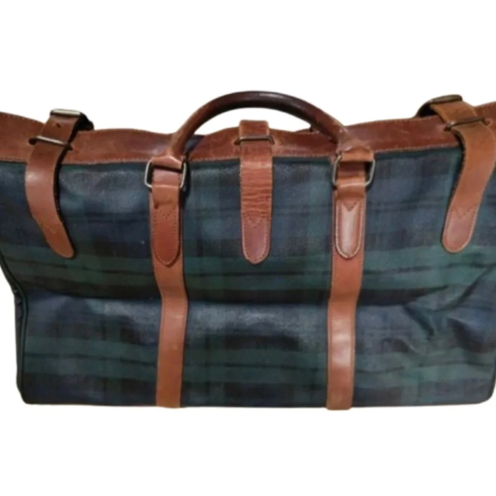 RALPH LAUREN Black Watch Tartan Plaid Boston Weekend Travel Duffle Bag 52cm